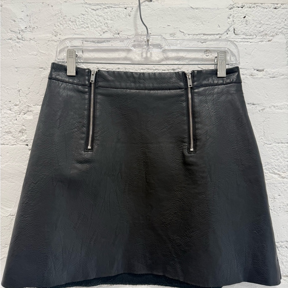 Black Leather Skirt with Zipper Accents